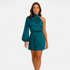 SauvoireParis | Robe de Soirée Femme Asymétrique Satinée – Coupe Fluide et Élégante