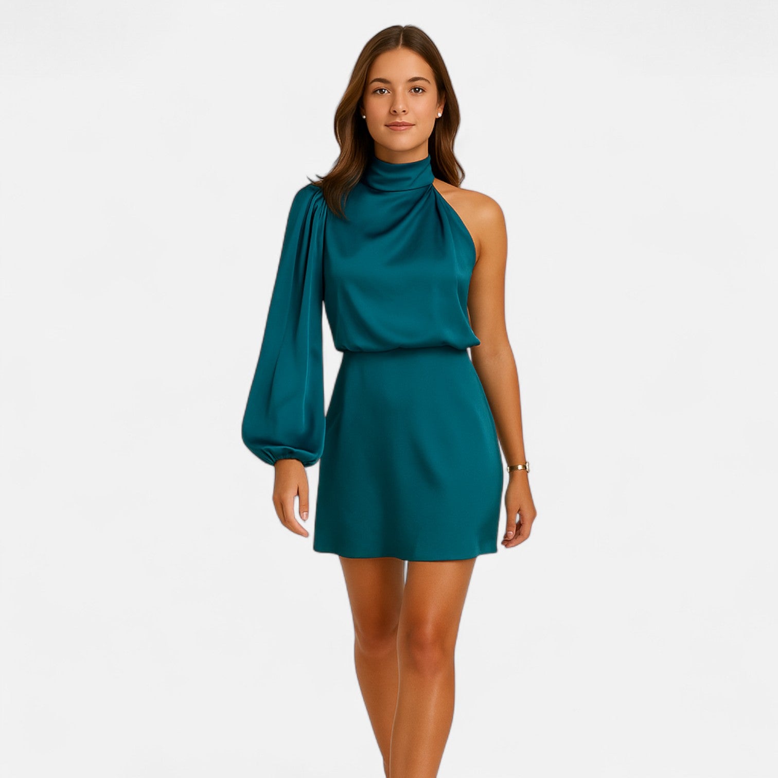 Sauvoire | Robe de Soirée Femme Asymétrique Satinée – Coupe Fluide et Élégante