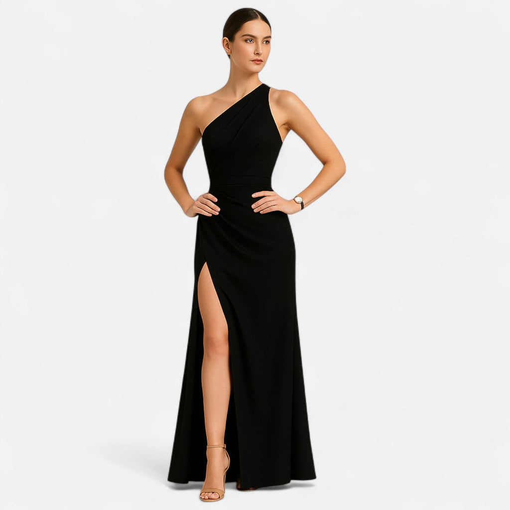 Sauvoiré | Robe Longue Satinée Épaule Unique Fendue