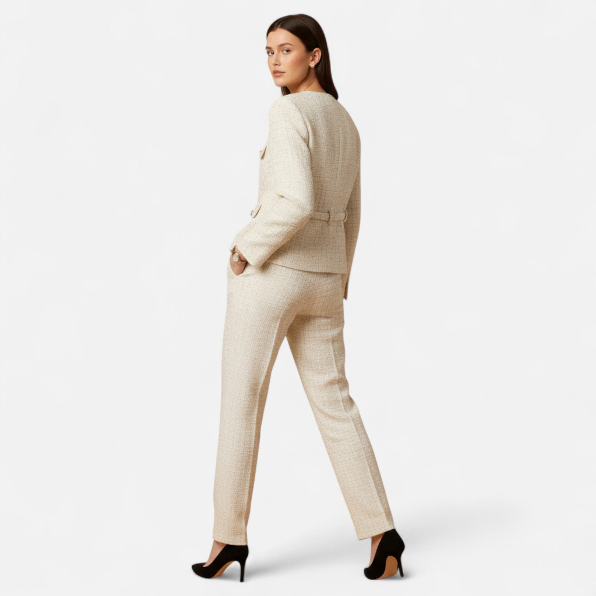 Sauvoire | Blazer Femme en Tweed Ceinturé – Élégance Intemporelle