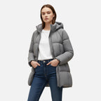 SauvoireParis | Zwarte dames pufferjas – lange gewatteerde winterjas met capuchon