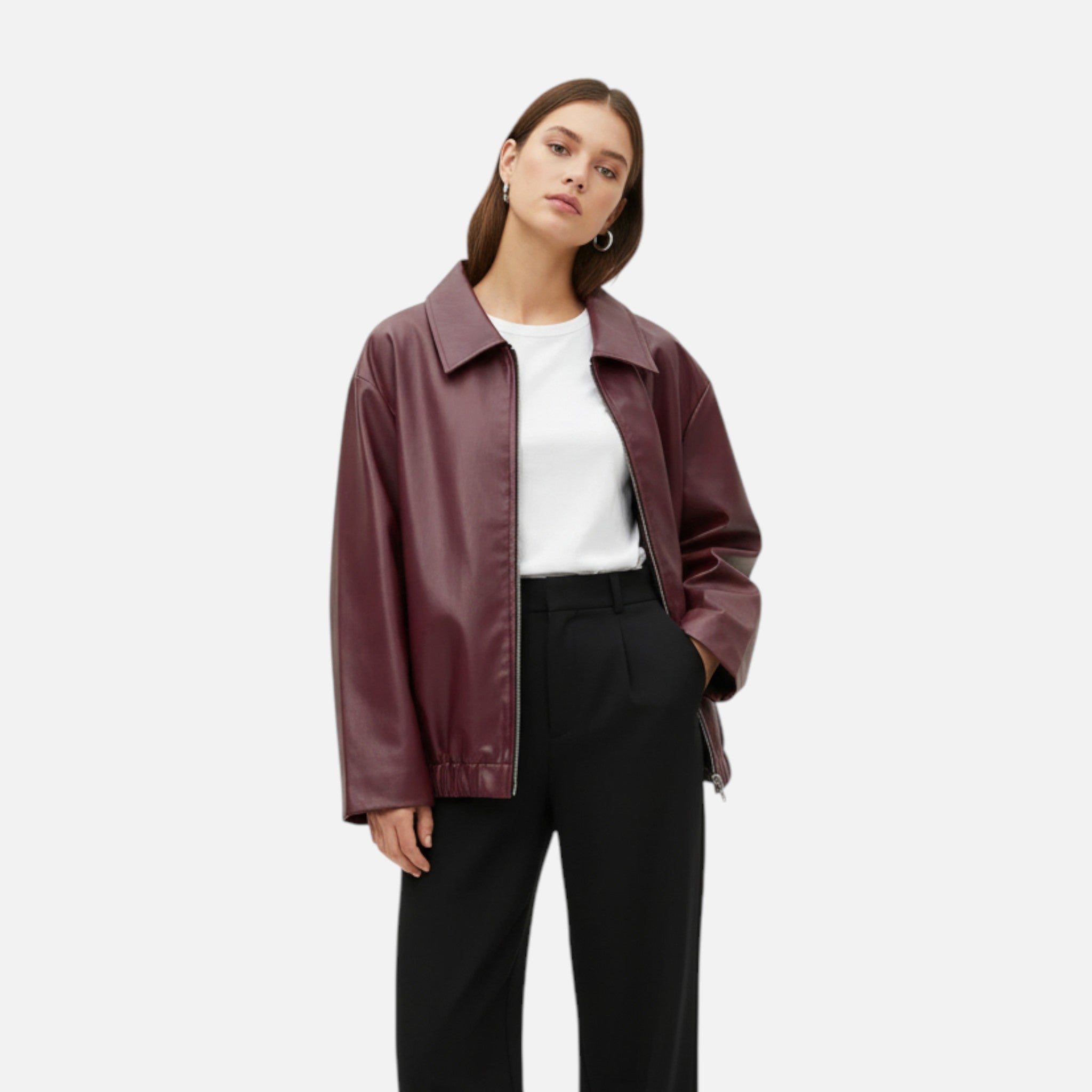 Sauvoire | Veste en similicuir bordeaux pour femme