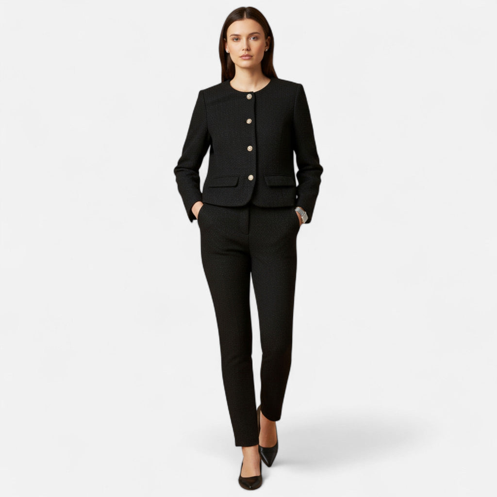Sauvoire | Veste Courte Femme en Tweed Noir – Élégance Intemporelle