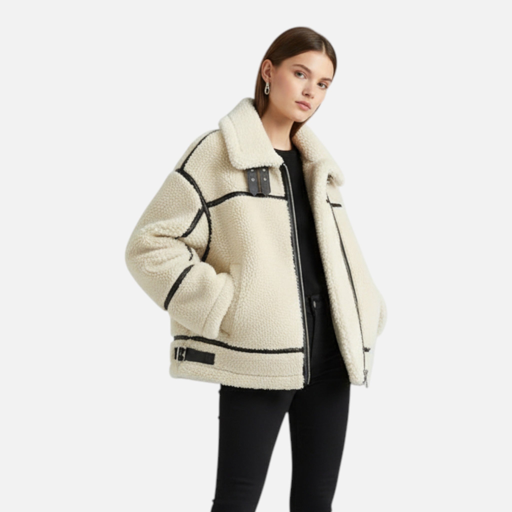 Sauvoire | Veste Femme en Similicuir avec Col en Fourrure Synthétique