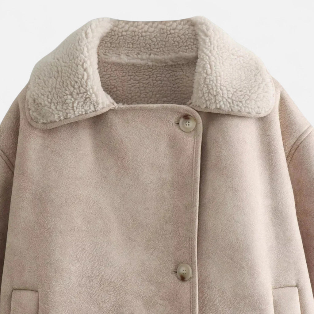 Sauvoire | Manteau en Daim de Luxe à Col en Fausse Fourrure