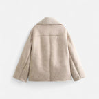 Manteau en Daim avec Col en Fausse Fourrure – Coupe Longue