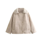 Manteau en Daim avec Col en Fausse Fourrure – Coupe Longue