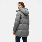 SauvoireParis | Zwarte dames pufferjas – lange gewatteerde winterjas met capuchon