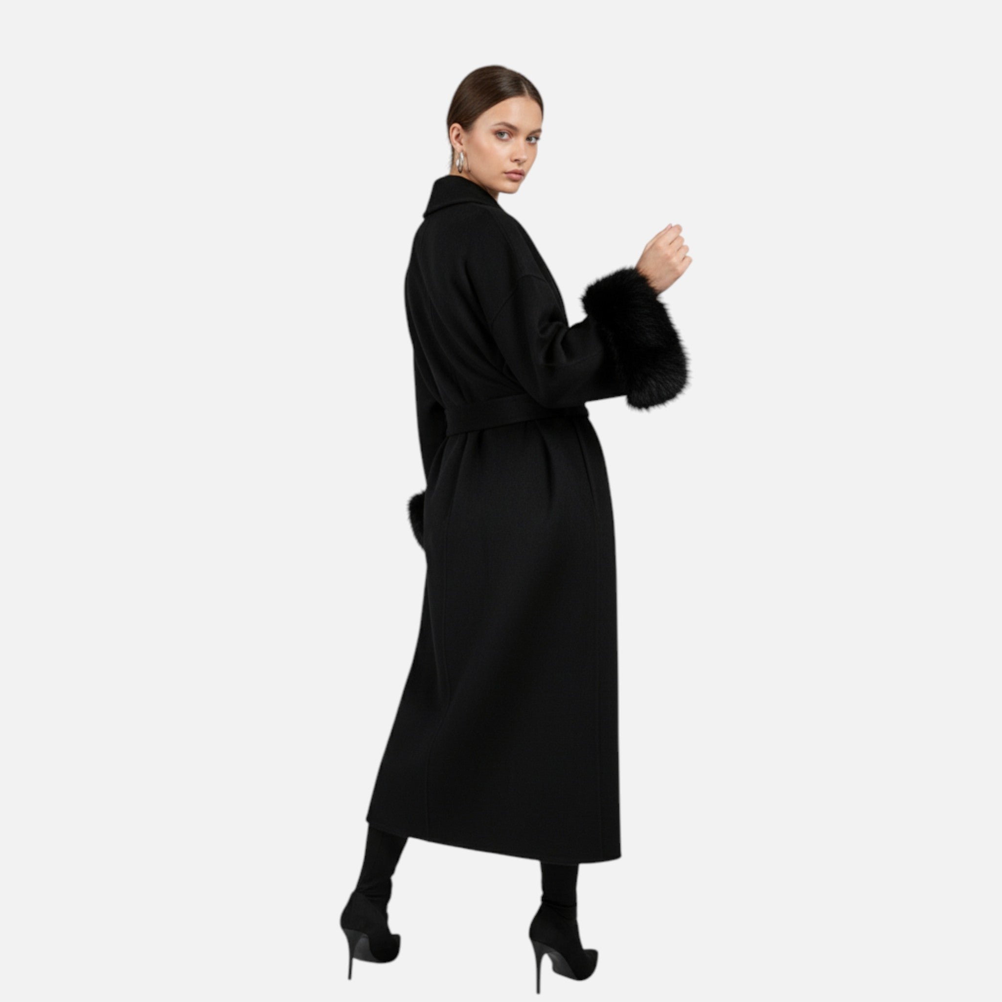 Sauvoire | Manteau Femme Laine Double-Face Col Fourrure Renard