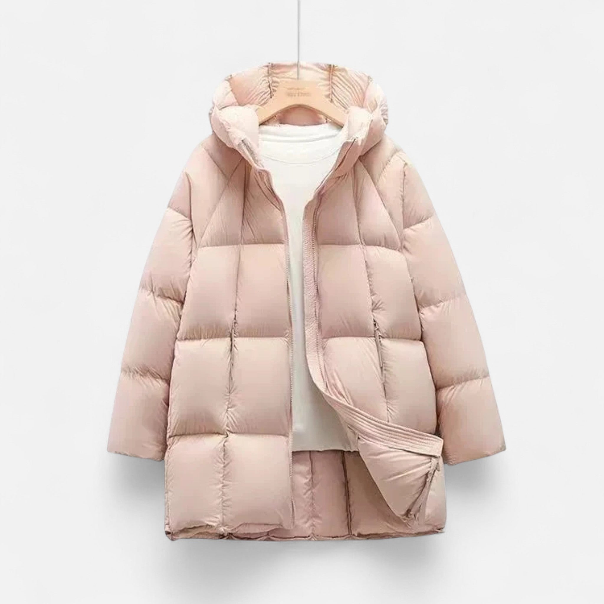 Sauvoire | Zwarte dames pufferjas – lange gewatteerde winterjas met capuchon