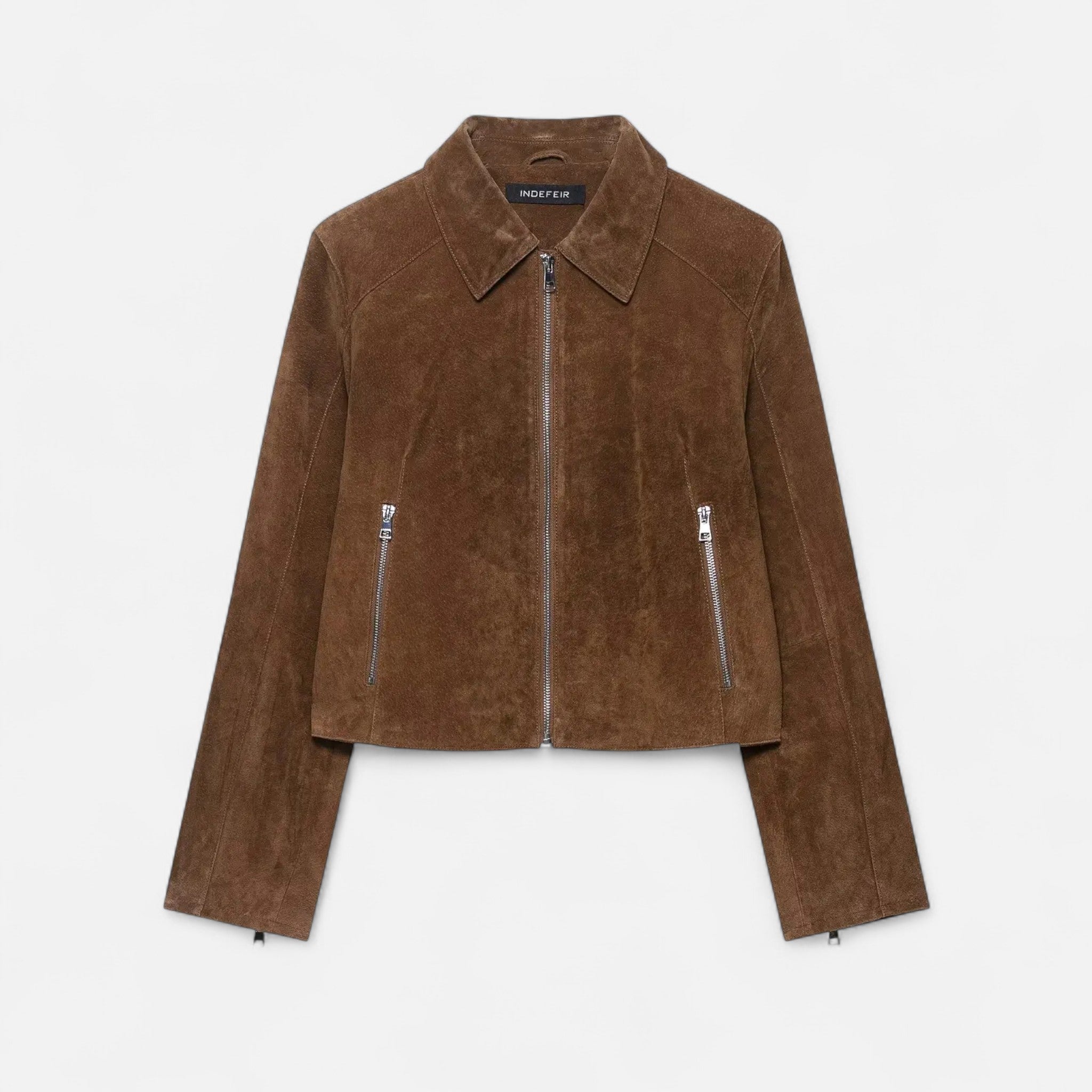 Sauvoire | Dames herfstjas – trendy bruine suède-look jas met ritssluiting