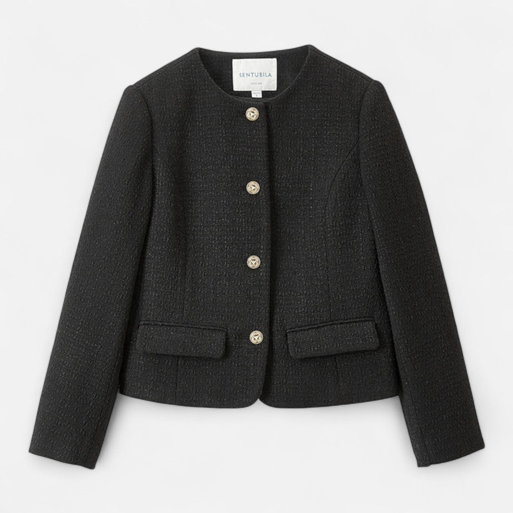 Sauvoire | Veste Courte Femme en Tweed Noir – Élégance Intemporelle