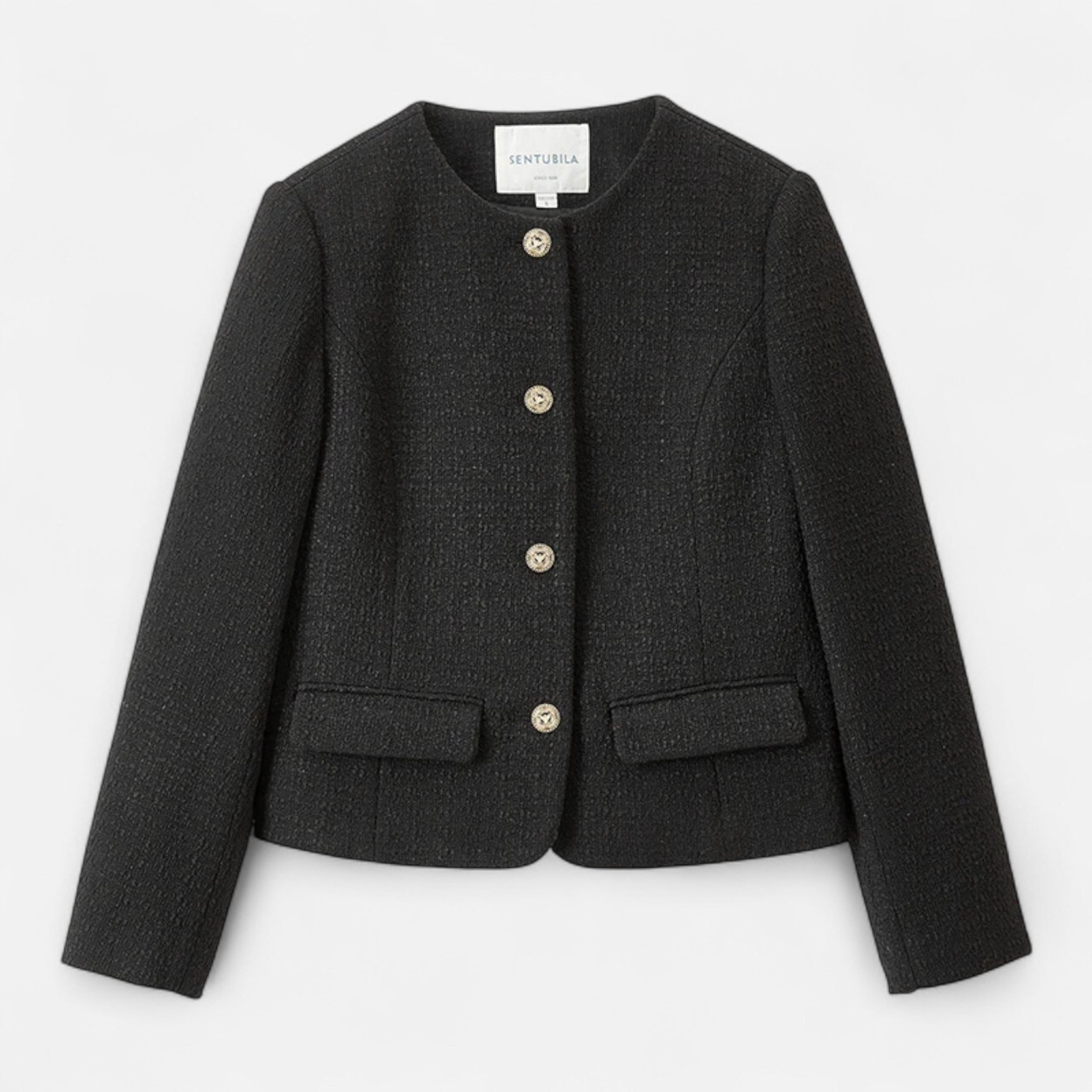 Sauvoire | Veste Courte Femme en Tweed Noir – Élégance Intemporelle