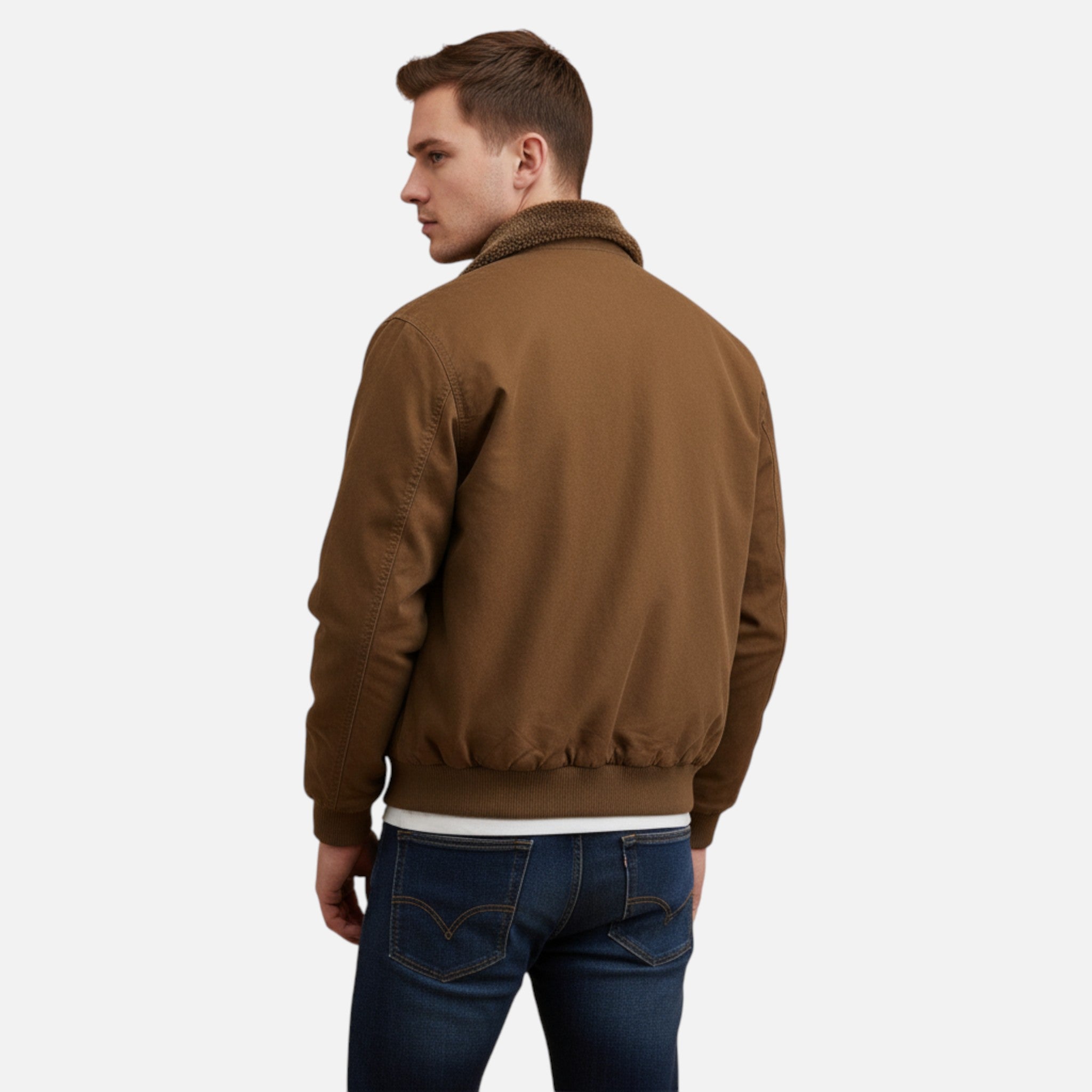 Sauvoire | Casual heren winterjas – katoenen bomberjack met bontkraag