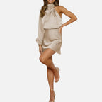 SauvoireParis | Robe de Soirée Femme Asymétrique Satinée – Coupe Fluide et Élégante