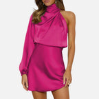 SauvoireParis | Robe de Soirée Femme Asymétrique Satinée – Coupe Fluide et Élégante