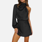 SauvoireParis | Robe de Soirée Femme Asymétrique Satinée – Coupe Fluide et Élégante