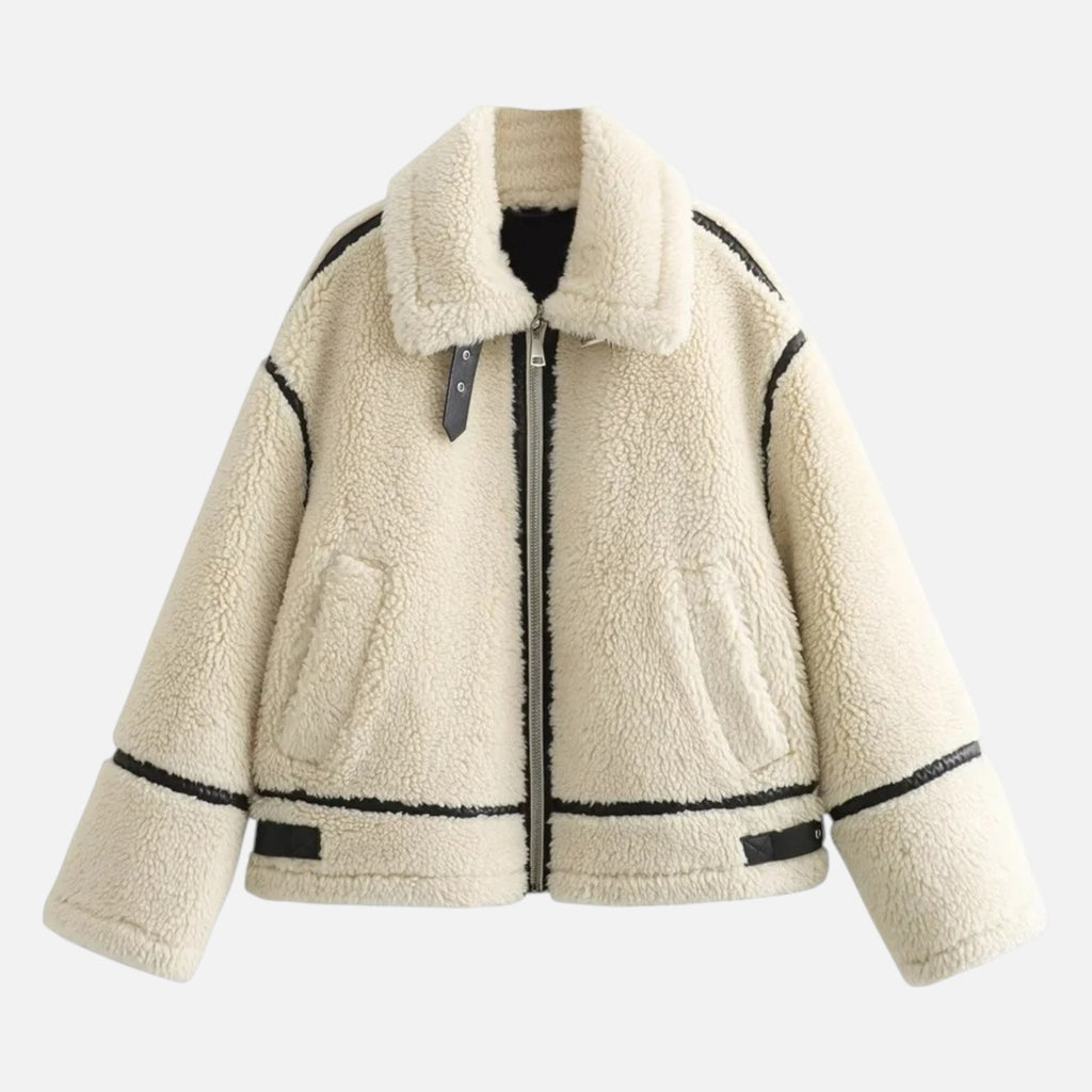 Sauvoire | Veste Femme en Similicuir avec Col en Fourrure Synthétique