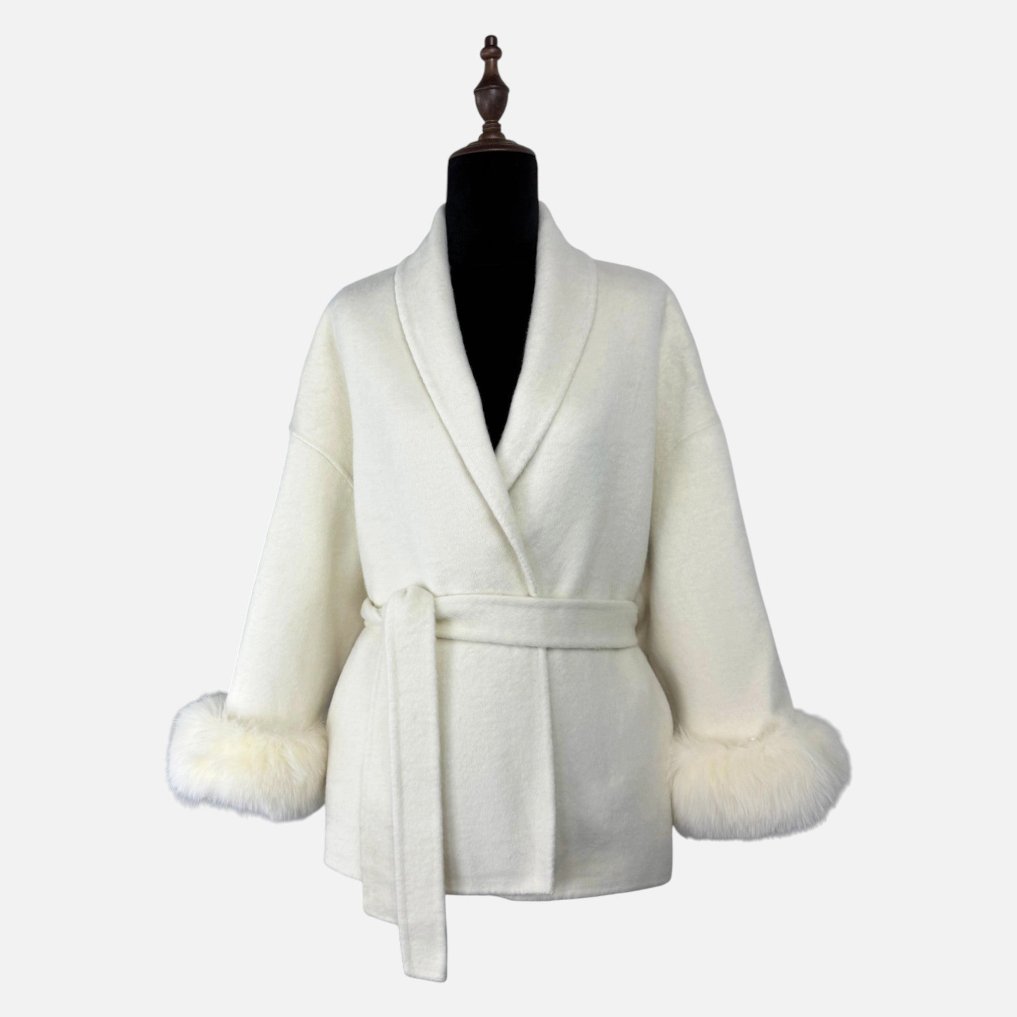 Sauvoire | Manteau Femme Laine Double-Face Col Fourrure Renard