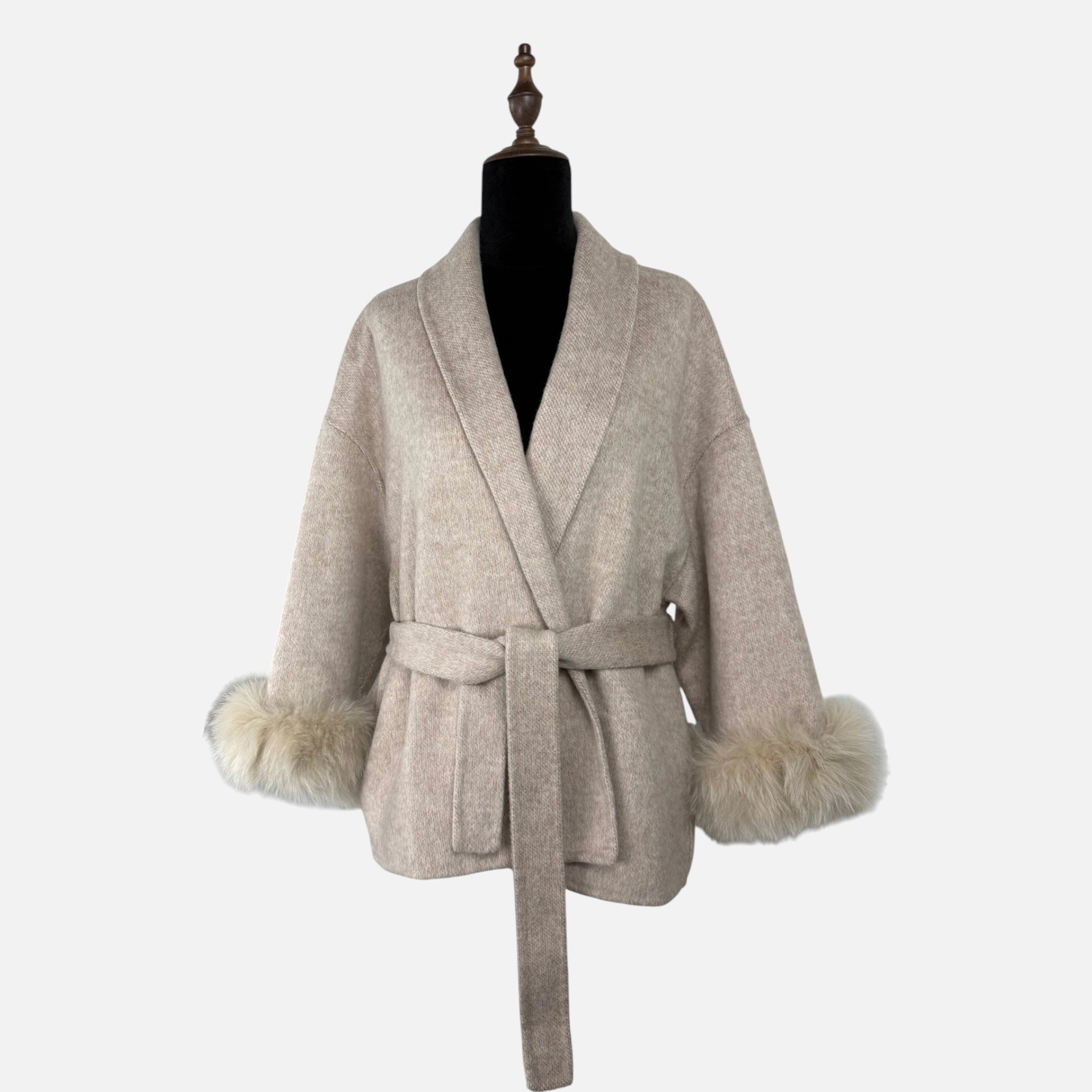 Sauvoire | Manteau Femme Laine Double-Face Col Fourrure Renard