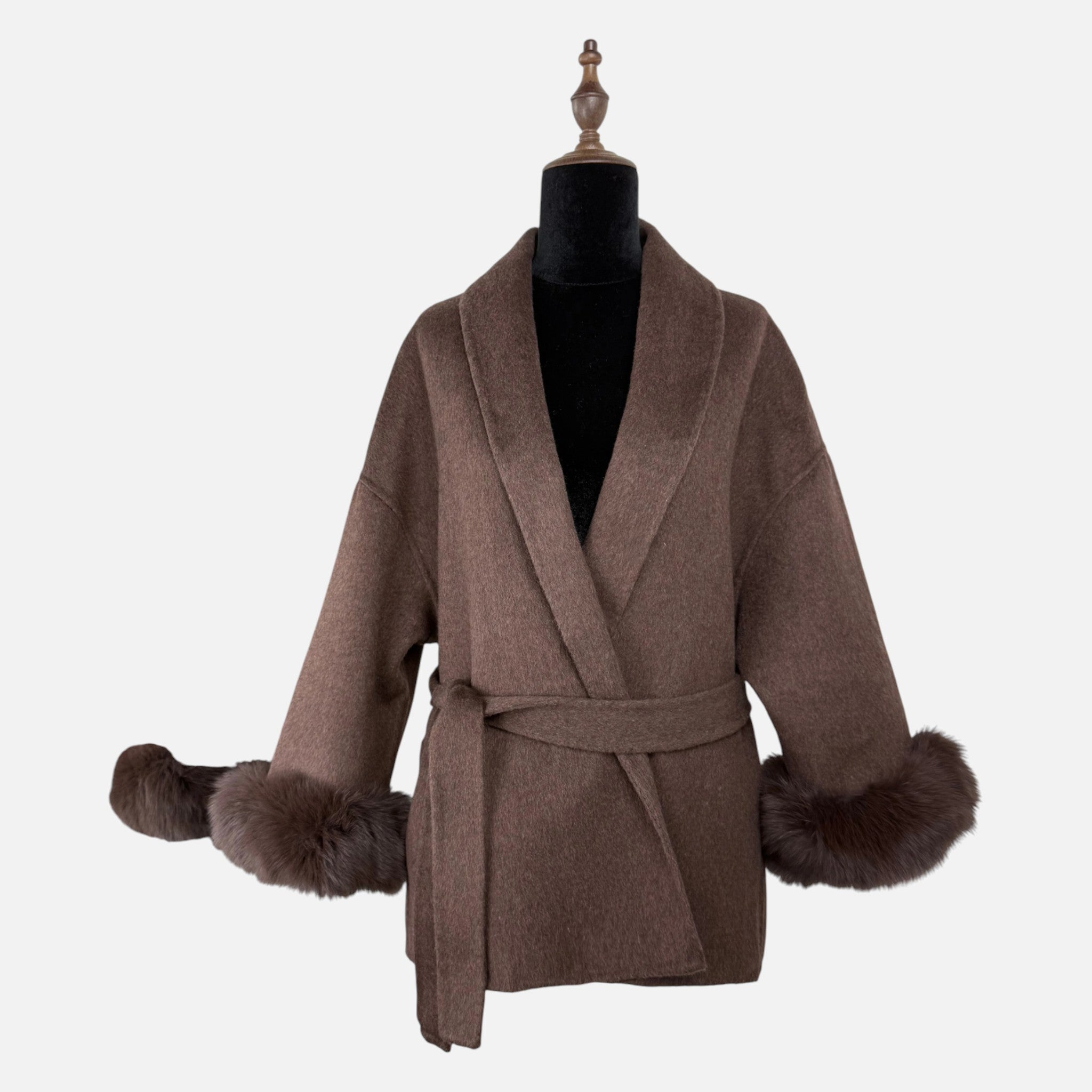 Sauvoire | Manteau Femme Laine Double-Face Col Fourrure Renard