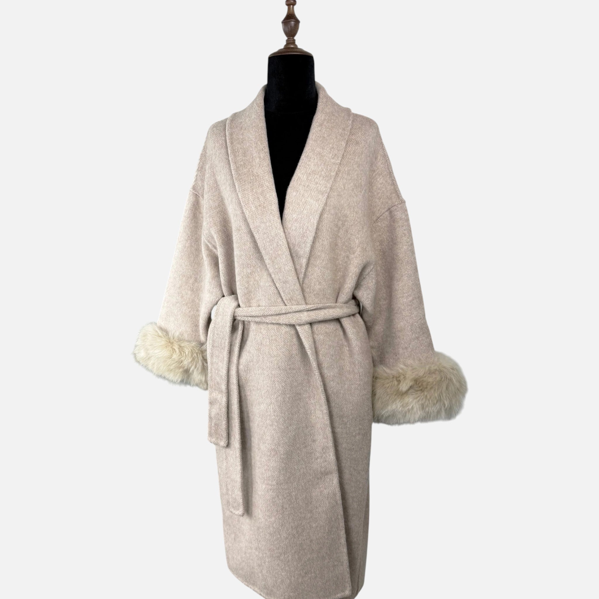 Sauvoire | Manteau Femme Laine Double-Face Col Fourrure Renard