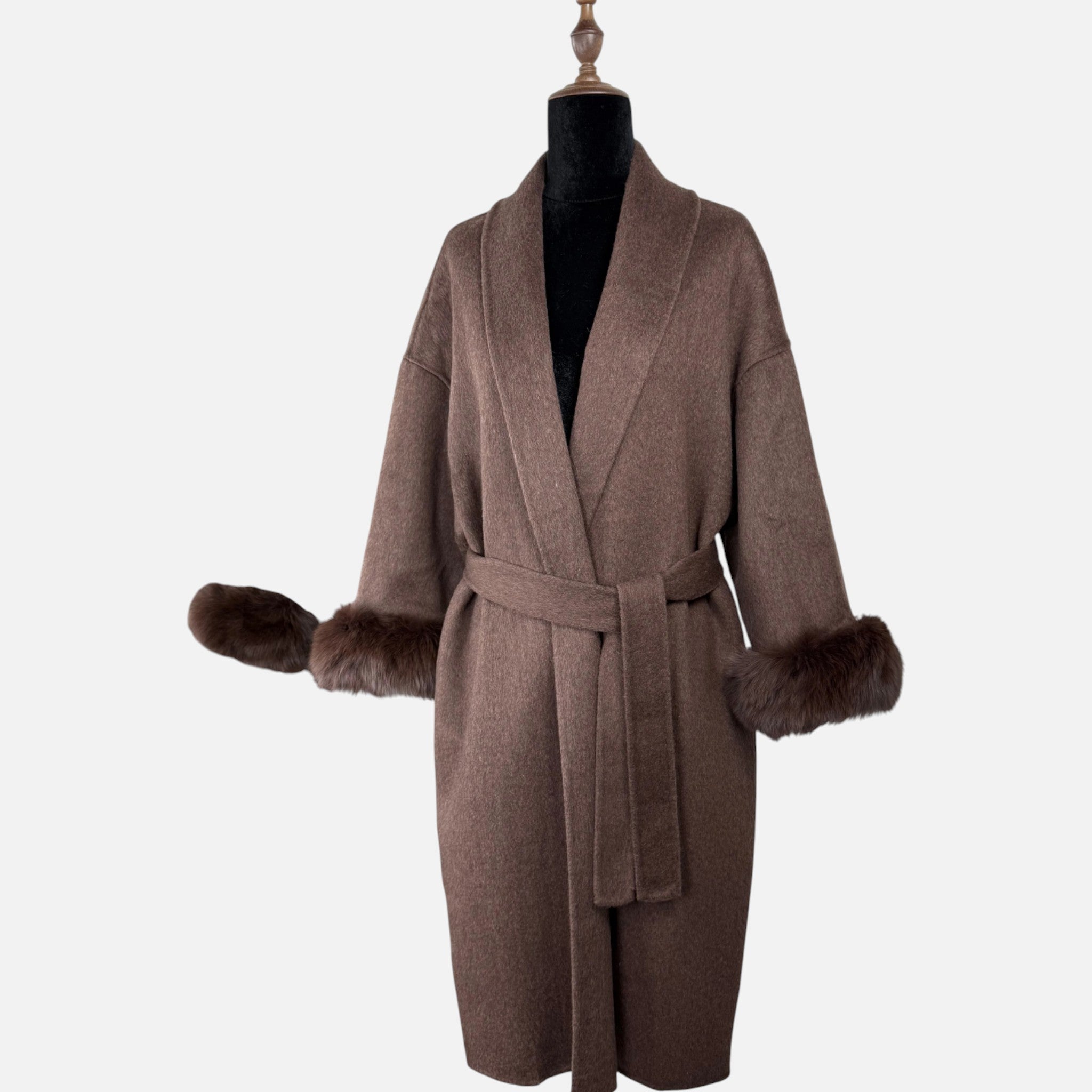 Sauvoire | Manteau Femme Laine Double-Face Col Fourrure Renard