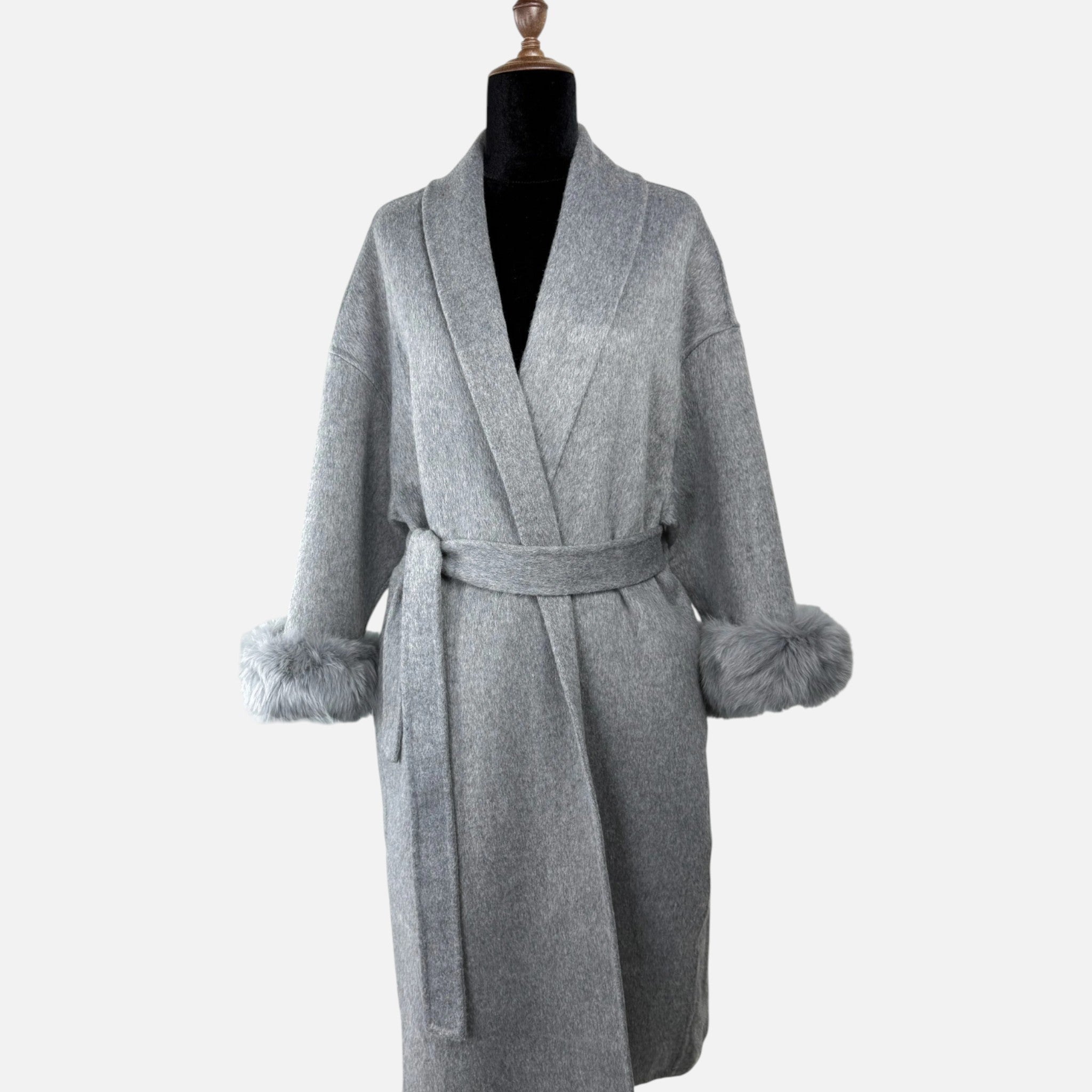 Sauvoire | Manteau Femme Laine Double-Face Col Fourrure Renard