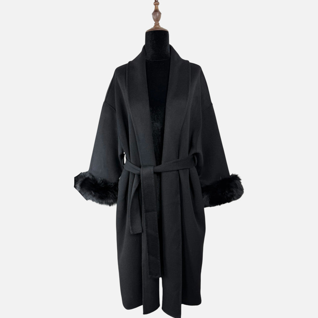 Sauvoire | Manteau Femme Laine Double-Face Col Fourrure Renard