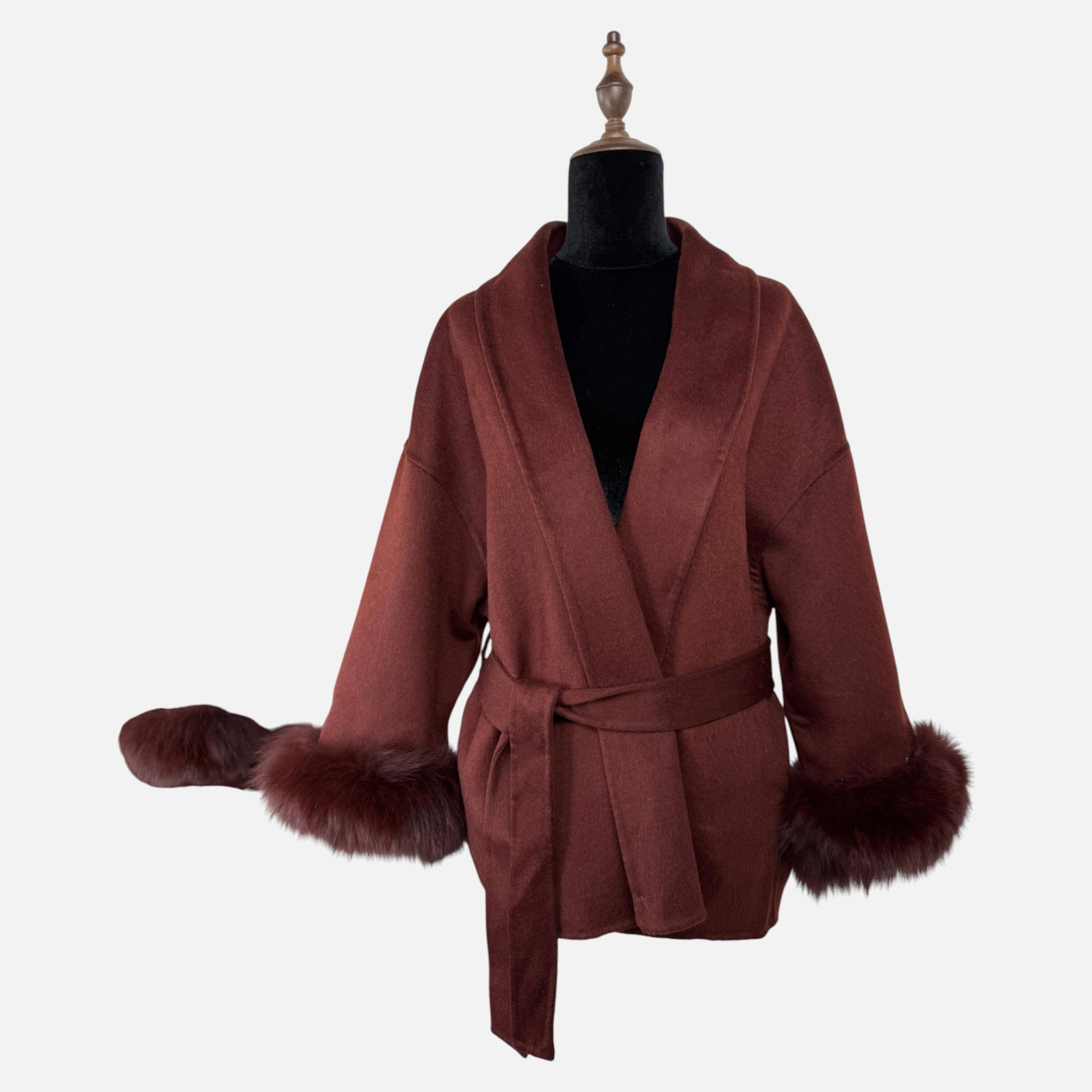 Sauvoire | Manteau Femme Laine Double-Face Col Fourrure Renard