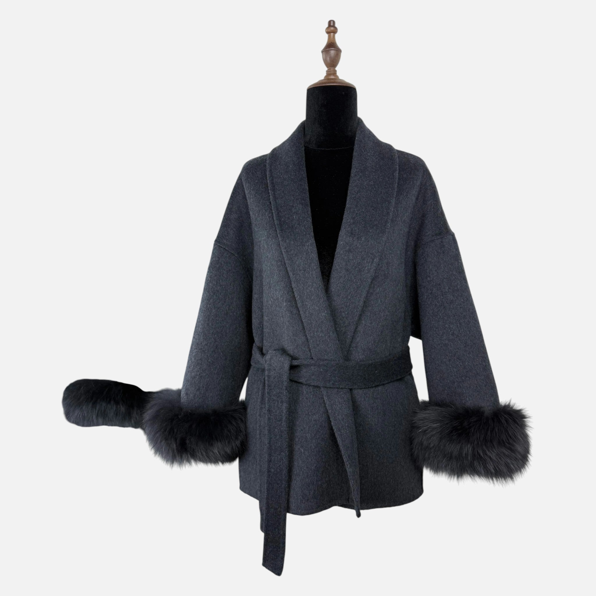 Sauvoire | Manteau Femme Laine Double-Face Col Fourrure Renard