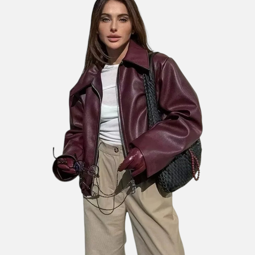 Sauvoire | Veste en similicuir bordeaux pour femme