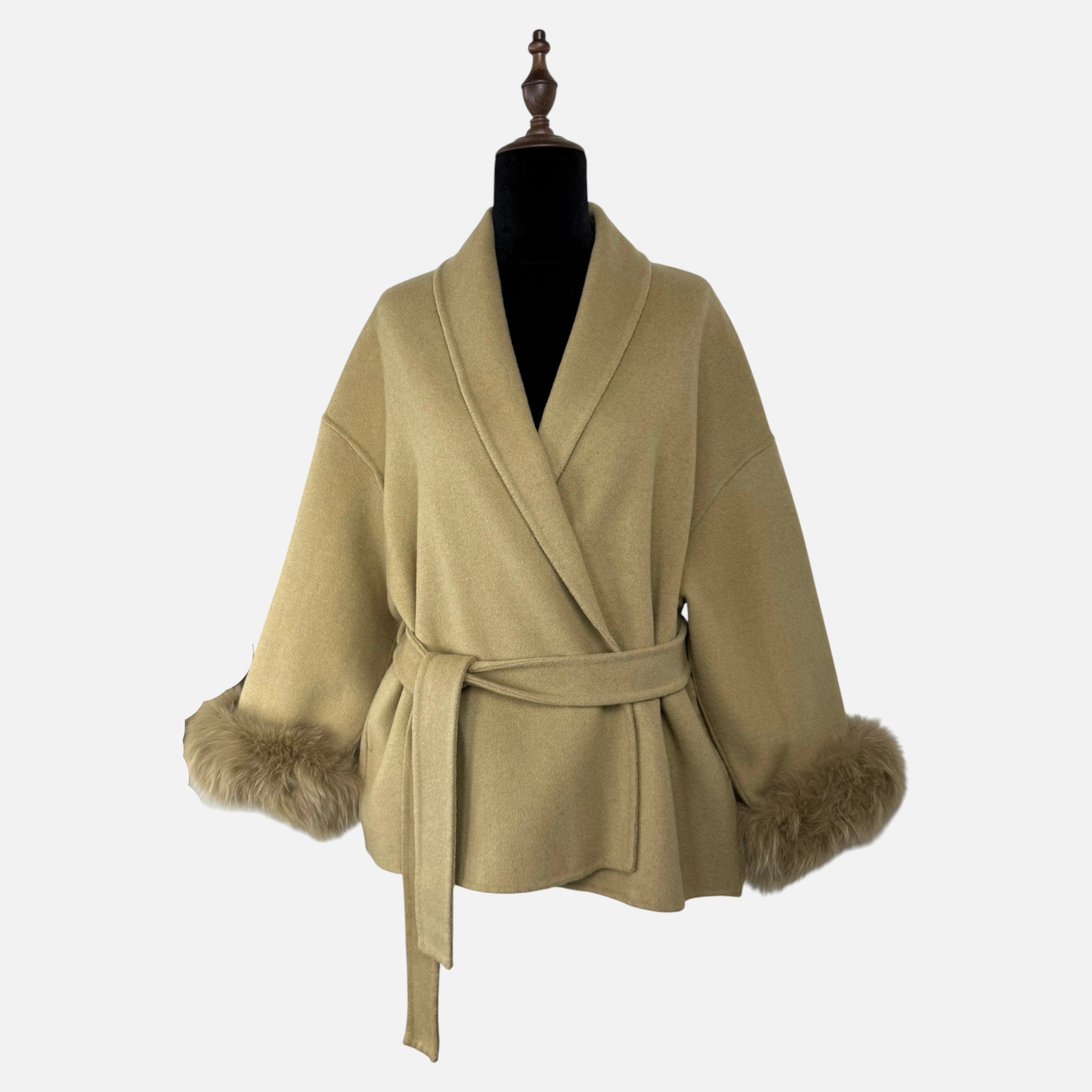 Sauvoire | Manteau Femme Laine Double-Face Col Fourrure Renard