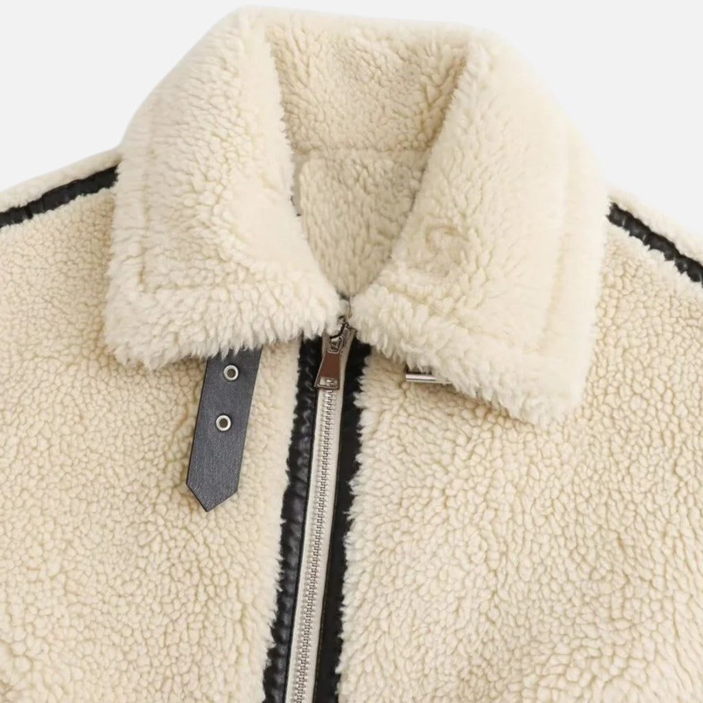 Sauvoire | Veste Femme en Similicuir avec Col en Fourrure Synthétique