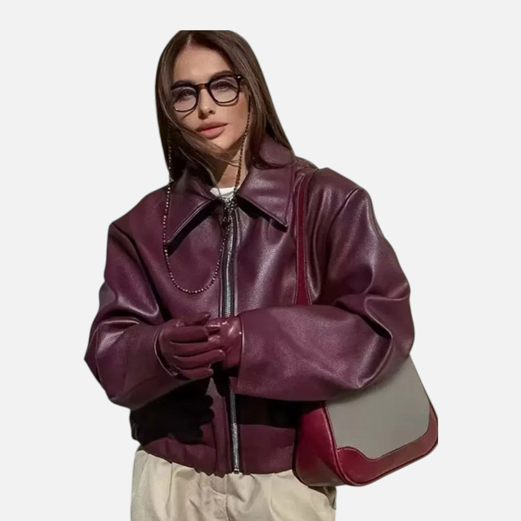 Sauvoire | Veste en similicuir bordeaux pour femme