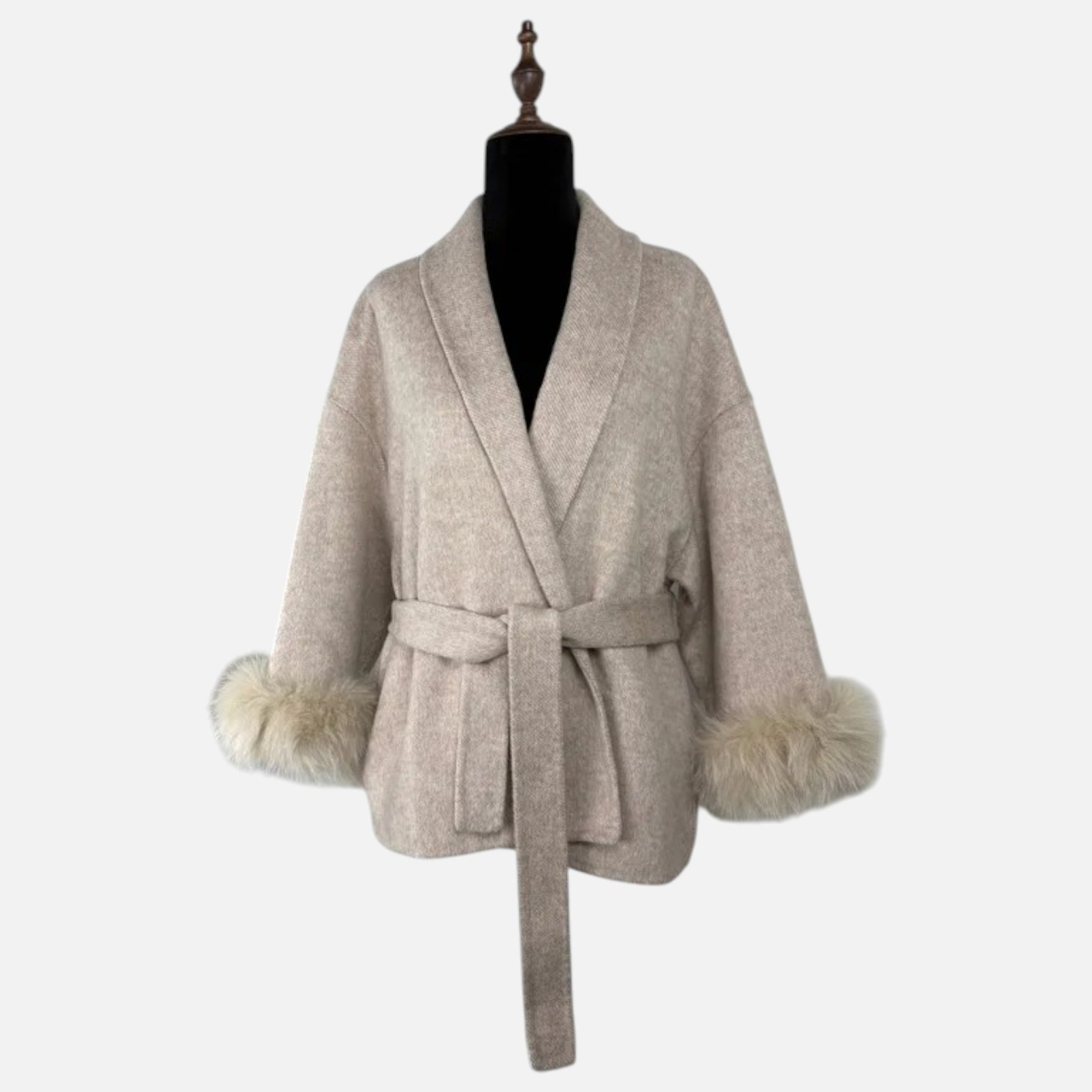 Sauvoire | Manteau Femme Laine Double-Face Col Fourrure Renard