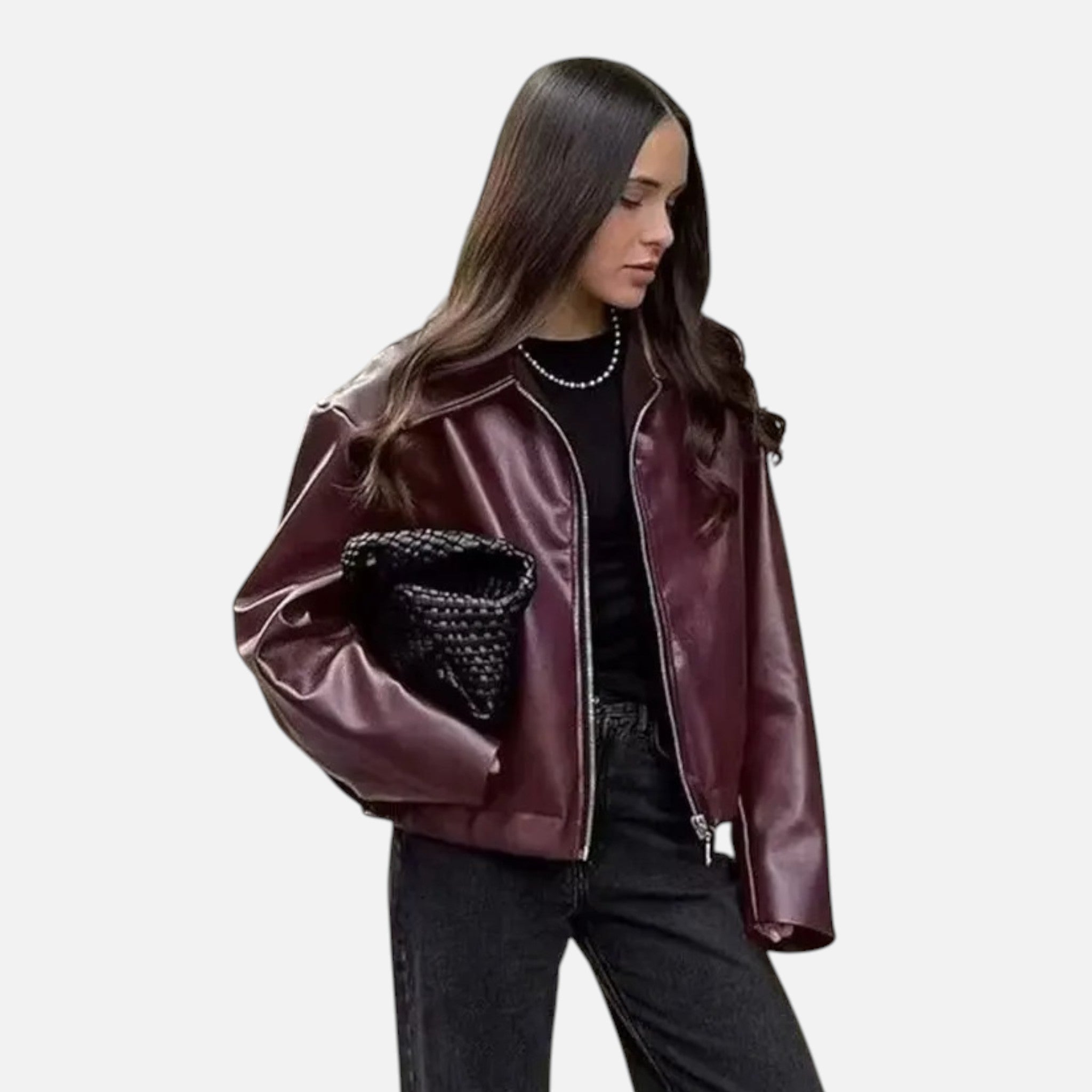 Sauvoire | Veste en similicuir bordeaux pour femme