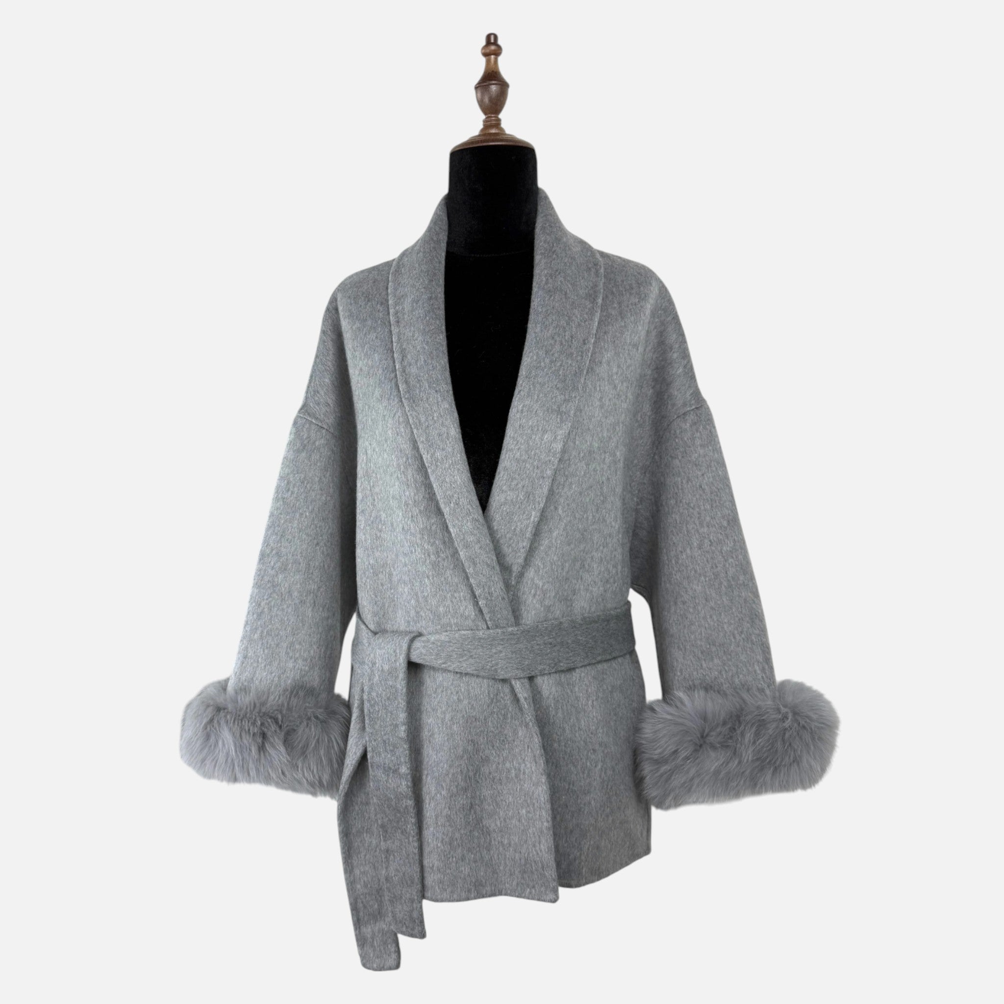 Sauvoire | Manteau Femme Laine Double-Face Col Fourrure Renard