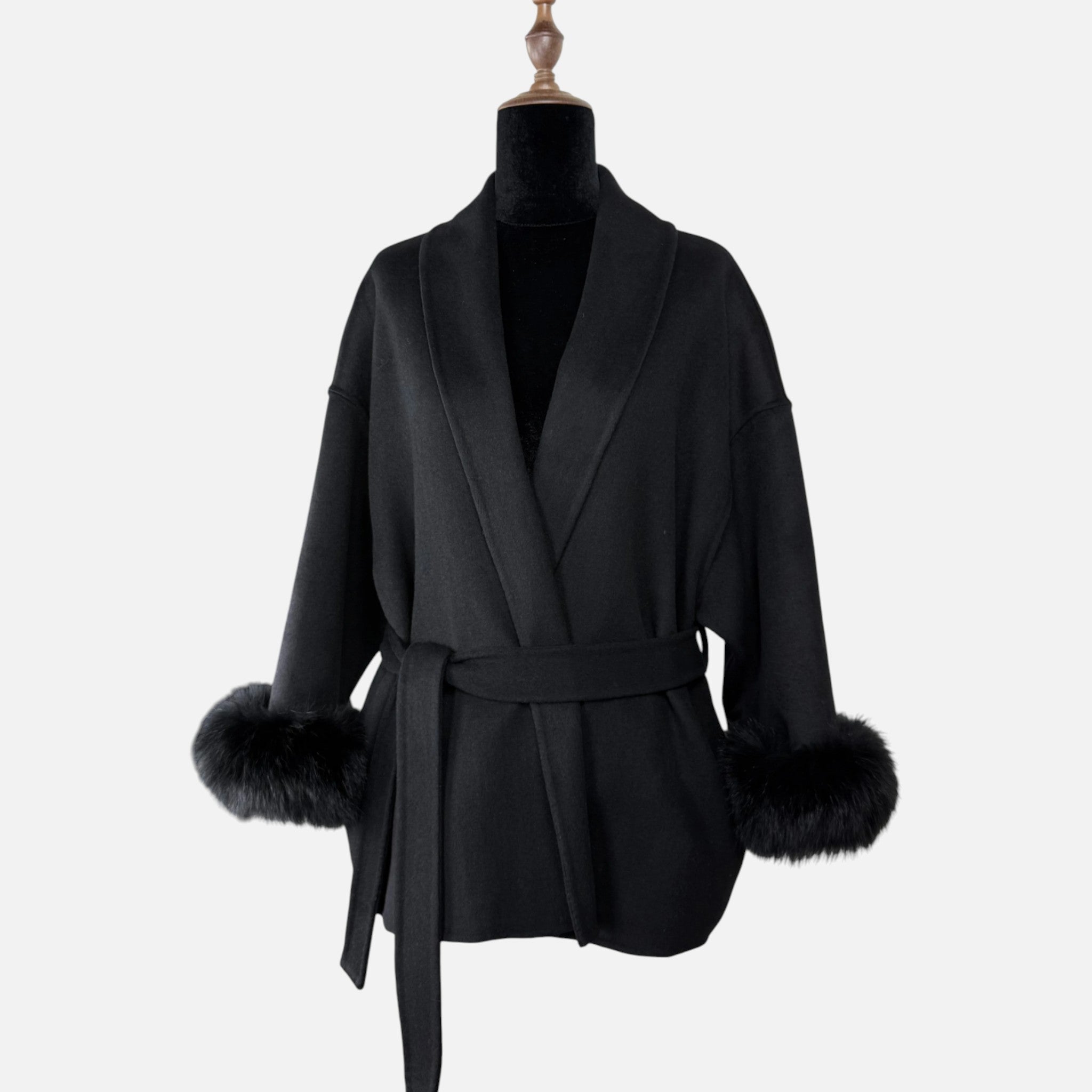 Sauvoire | Manteau Femme Laine Double-Face Col Fourrure Renard